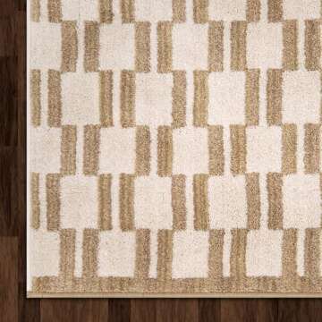 Jenni Yolo Home Hilda Area Rug - 5'3" x 7' Tan Rectangle, Modern Geometric Blocks, Stain-Resistant, Non-Shedding, Easy to Clean, Soft, Durable Rug for Living Room, Bedroom, or Indoor Home Decor