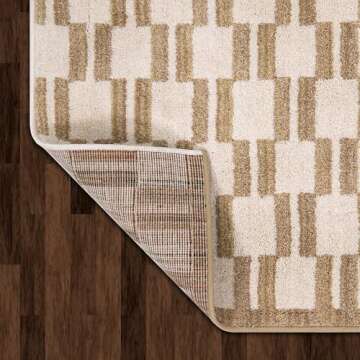 Jenni Yolo Home Hilda Area Rug - 5'3" x 7' Tan Rectangle, Modern Geometric Blocks, Stain-Resistant, Non-Shedding, Easy to Clean, Soft, Durable Rug for Living Room, Bedroom, or Indoor Home Decor