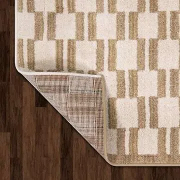 Jenni Yolo Home Hilda Area Rug - 5'3" x 7' Tan Rectangle, Modern Geometric Blocks, Stain-Resistant, Non-Shedding, Easy to Clean, Soft, Durable Rug for Living Room, Bedroom, or Indoor Home Decor