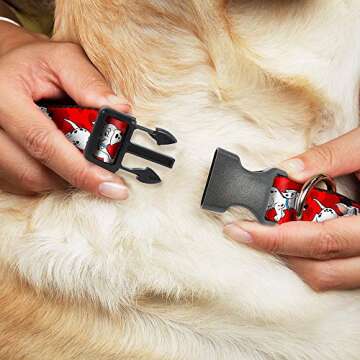 Buckle-Down Plastic Clip Collar - Dalmatians Running/Paws Reds/White/Black - 1" Wide - Fits 15-26" N...