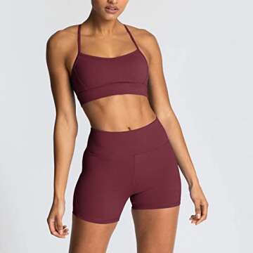 Workout Sets for Women 2 Piece Adjustable Cross Back Sport with High Waist Biker Shorts Exercise Gym Yoga Outfits Burgundy Medium