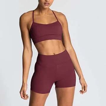 Workout Sets for Women 2 Piece Adjustable Cross Back Sport with High Waist Biker Shorts Exercise Gym Yoga Outfits Burgundy Medium