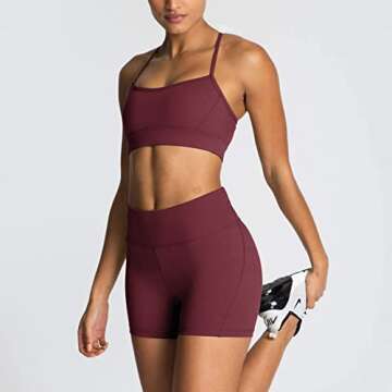 Workout Sets for Women 2 Piece Adjustable Cross Back Sport with High Waist Biker Shorts Exercise Gym Yoga Outfits Burgundy Medium