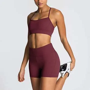 Workout Sets for Women 2 Piece Adjustable Cross Back Sport with High Waist Biker Shorts Exercise Gym Yoga Outfits Burgundy Medium