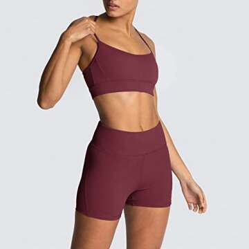 Workout Sets for Women 2 Piece Adjustable Cross Back Sport with High Waist Biker Shorts Exercise Gym Yoga Outfits Burgundy Medium