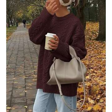 Okiwam Women's Oversized Sweaters Long Sleeve Crewneck Chunky Knitted Pullover 2025 Fall Jumper Tops-S Coffee