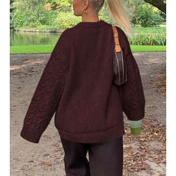 Okiwam Women's Oversized Sweaters Long Sleeve Crewneck Chunky Knitted Pullover 2025 Fall Jumper Tops-S Coffee