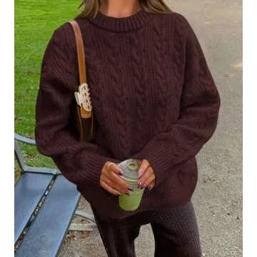 Okiwam Women's Oversized Sweaters Long Sleeve Crewneck Chunky Knitted Pullover 2025 Fall Jumper Tops-S Coffee