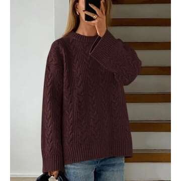 Okiwam Women's Oversized Sweaters Long Sleeve Crewneck Chunky Knitted Pullover 2025 Fall Jumper Tops-S Coffee