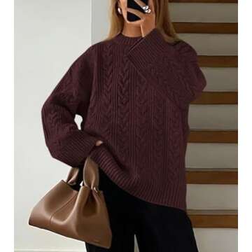 Okiwam Women's Oversized Sweaters Long Sleeve Crewneck Chunky Knitted Pullover 2025 Fall Jumper Tops-S Coffee