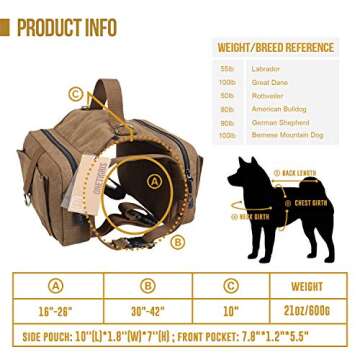 OneTigris Doggy Backpack for Hiking & Camping Perfect Fit