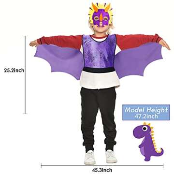 IROLEHOME Dragon-Wings Costume for Kids Mask Dinosaur Dress Up Cape for Boys Girls Halloween-Party Gifts Toys (purple)
