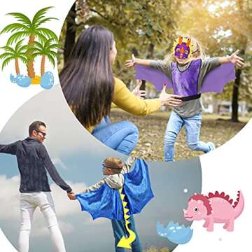 IROLEHOME Dragon-Wings Costume for Kids Mask Dinosaur Dress Up Cape for Boys Girls Halloween-Party Gifts Toys (purple)