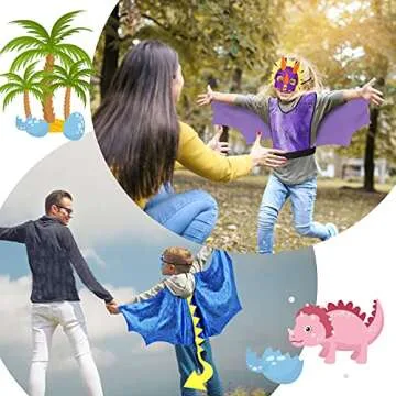 IROLEHOME Dragon-Wings Costume for Kids Mask Dinosaur Dress Up Cape for Boys Girls Halloween-Party Gifts Toys (purple)