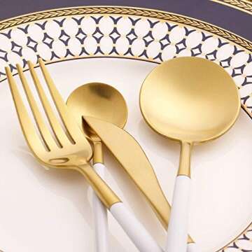 Stainless Steel Flatware Set, Morgiana 4-Piece Flatware Cutlery Set Including Fork Spoons Knife Tableware for Home,Hotel,Restaurant (White+Golden 1)