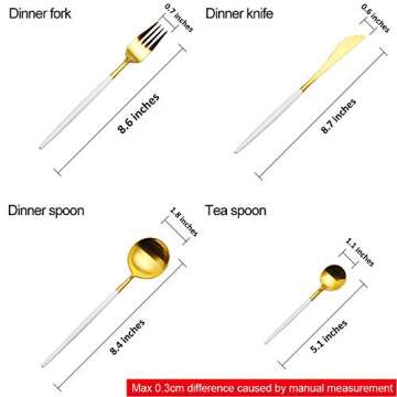 Stainless Steel Flatware Set, Morgiana 4-Piece Flatware Cutlery Set Including Fork Spoons Knife Tableware for Home,Hotel,Restaurant (White+Golden 1)
