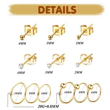 Jstyle Tiny Stud and Hoop Earrings Set for All Styles