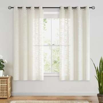 FMFUNCTEX Linen Semi Sheer Curtains for Bedroom, Natural Curtains 45 Inches Long for Living Room, Co...