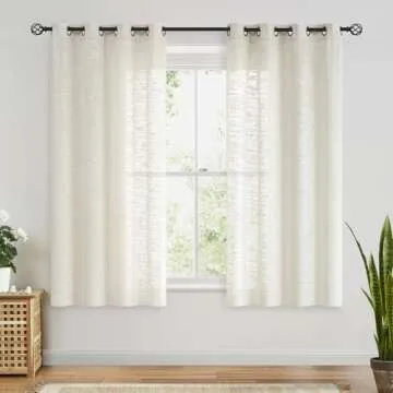 FMFUNCTEX Linen Semi Sheer Curtains for Bedroom, Natural Curtains 45 Inches Long for Living Room, Co...