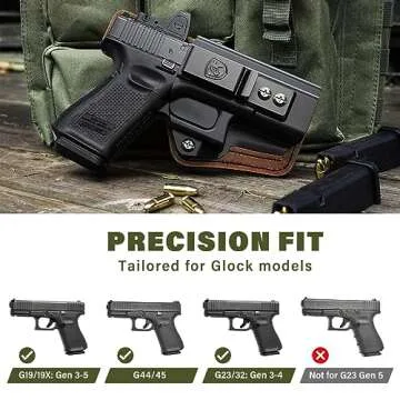 G19 IWB Holster - Compatible with Glock 19/19X (Gen 3-5) Glock 44/45 Glock 23/32 (Gen 3-4) - Right Hand - Inside Waist Concealed Carry Accessories - Kydex and Leather Hybrid by MUNALO