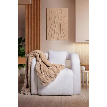 Soft Tan Faux Rabbit Fur Throw Blanket Elegant Washable