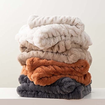 Soft Tan Faux Rabbit Fur Throw Blanket Elegant Washable