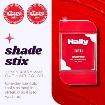 Hally Hair Temporary Hair Color, Shade Stix (Red) - 12 ml Washable Hair Chalk for Kids, Teens & Adul...