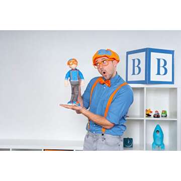 Blippi Bendable Plush Doll, 16” Tall Featuring SFX - Squeeze The Belly to Hear Classic catchphrases - Fun, Educational Toys for Babies, Toddlers, and Young Kids