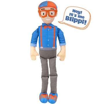 Blippi Bendable Plush Doll, 16” Tall Featuring SFX - Squeeze The Belly to Hear Classic catchphrases - Fun, Educational Toys for Babies, Toddlers, and Young Kids