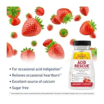 Country Life Acid Rescue Chewable Tablets - Certified Vegan & Gluten-Free Heartburn Relief, 400mg Calcium & Magnesium, Non-GMO, Sugar-Free Berry Flavor, Supports Bone Health, 60 Count