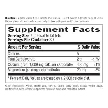 Country Life Acid Rescue Chewable Tablets - Certified Vegan & Gluten-Free Heartburn Relief, 400mg Calcium & Magnesium, Non-GMO, Sugar-Free Berry Flavor, Supports Bone Health, 60 Count