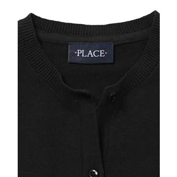 The Children's Place Girls Basic School Uniform Cardigan Sweater - Soft Cotton, Black, Small
