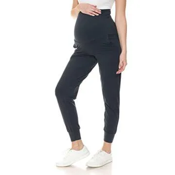 Leggings Depot Women's Maternity Pants Over The Belly Pregnancy Joggers Casual Lounge Pants (Charcoal, Large)
