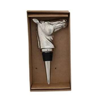 Creative Co-Op Cast Aluminum Horse Head Bottle Stopper in Kraft Box, Nickel Finish