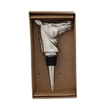 Creative Co-Op Cast Aluminum Horse Head Bottle Stopper in Kraft Box, Nickel Finish