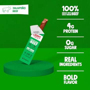 Chomps Snack Size Grass-Fed and Finished Jalapeño Beef Jerky Snack Sticks 0.5oz 24-Pack - Keto, Paleo, Whole30, 4g Lean Meat Protein, Gluten-Free, Zero Sugar Food, Non-GMO Chomplings