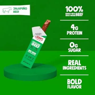 Chomps Snack Size Grass-Fed and Finished Jalapeño Beef Jerky Snack Sticks 0.5oz 24-Pack - Keto, Paleo, Whole30, 4g Lean Meat Protein, Gluten-Free, Zero Sugar Food, Non-GMO Chomplings