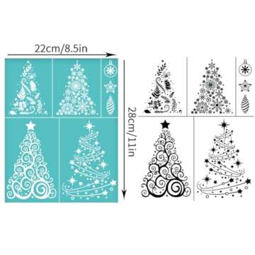 OLYCRAFT 2Pcs 8.7x11 Inch Christmas Tree Self-Adhesive Silk Screen Printing Stencil Star Bulb Mesh S...