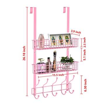 MILIJIA Coat Rack, Over the Door Hanger with Mesh Basket, Detachable Storage Shelf for Towels, Hats,...