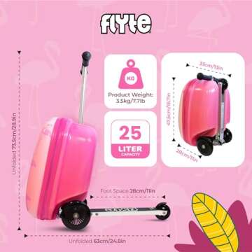 Flyte Fifi the Flamingo Scooter Suitcase - 2-in-1, 18 inch Ride on Suitcase for Kids, 25 Litre Capacity Kids' Luggage on Wheels for Boys and Girls Aged 4+, Rideable Carry on Children's Suitcase