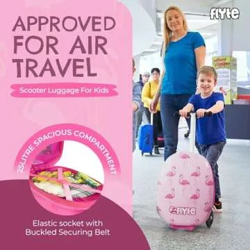 Flyte Fifi the Flamingo Scooter Suitcase - 2-in-1, 18 inch Ride on Suitcase for Kids, 25 Litre Capacity Kids' Luggage on Wheels for Boys and Girls Aged 4+, Rideable Carry on Children's Suitcase