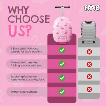 Flyte Fifi the Flamingo Scooter Suitcase - 2-in-1, 18 inch Ride on Suitcase for Kids, 25 Litre Capacity Kids' Luggage on Wheels for Boys and Girls Aged 4+, Rideable Carry on Children's Suitcase