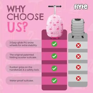Flyte Fifi the Flamingo Scooter Suitcase - 2-in-1, 18 inch Ride on Suitcase for Kids, 25 Litre Capacity Kids' Luggage on Wheels for Boys and Girls Aged 4+, Rideable Carry on Children's Suitcase