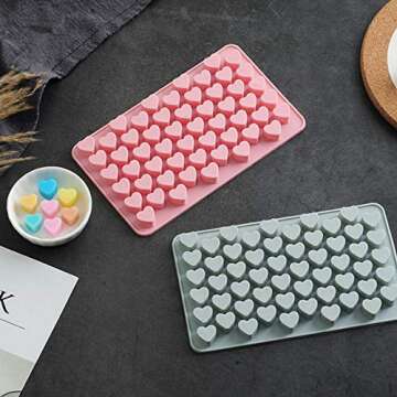 Silicone Molds for Gummies,55 Holes Mini Love Heart Shaped,DIY Chocolate Cupcake Handmade Soap Ice Jelly Candy Muffins Mould Kitchen Baking Tools,2 Set