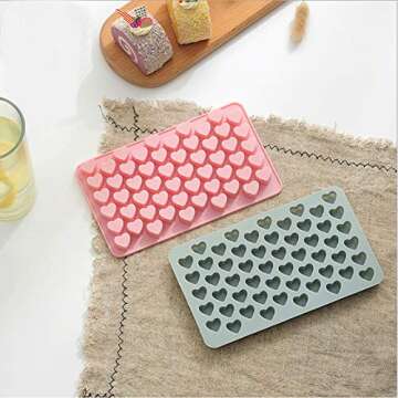 Silicone Molds for Gummies,55 Holes Mini Love Heart Shaped,DIY Chocolate Cupcake Handmade Soap Ice Jelly Candy Muffins Mould Kitchen Baking Tools,2 Set