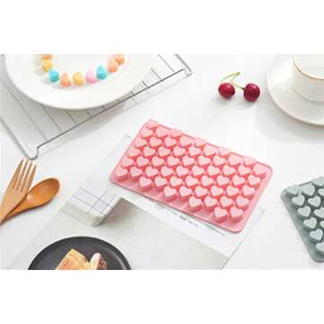 Silicone Molds for Gummies,55 Holes Mini Love Heart Shaped,DIY Chocolate Cupcake Handmade Soap Ice Jelly Candy Muffins Mould Kitchen Baking Tools,2 Set