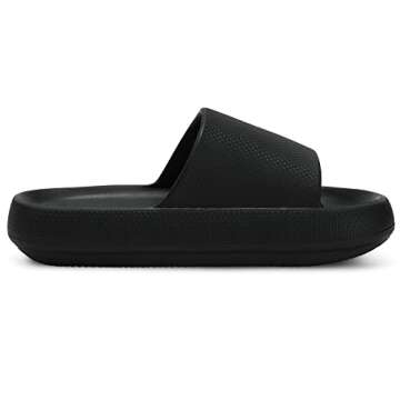 welltree Slides for Women Men Pillow Slippers Non-Slip Bathroom Shower Sandals Soft Thick Sole Indoor and Outdoor Slides,Black,4.5-5.5 Women/3-4 Men