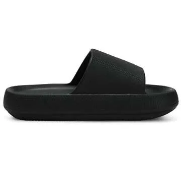 welltree Slides for Women Men Pillow Slippers Non-Slip Bathroom Shower Sandals Soft Thick Sole Indoor and Outdoor Slides,Black,4.5-5.5 Women/3-4 Men