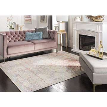 SAFAVIEH Windsor Collection Area Rug - 8' x 10', Cream & Purple, Shabby Chic Boho Distressed Design, Non-Shedding & Easy Care, Ideal for High Traffic Areas in Living Room, Bedroom (WDS303A)