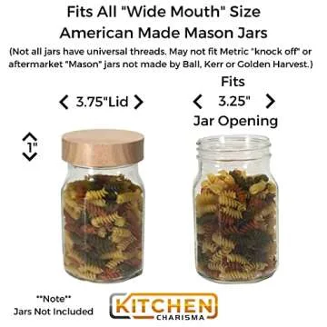 Wooden Mason Jar Lids - 4 Mason Jar Lids Wide Mouth (Rubberwood) - Custom Molded Screw Top Mason Jar Lid Set Compatible Storage Lids for Kerr and Ball Jar Lids by Kitchen Charisma